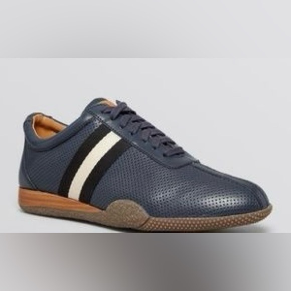 Men’s BALLY Frenz navy leather low top sneakers- Size 12.5 - Picture 1 of 14
